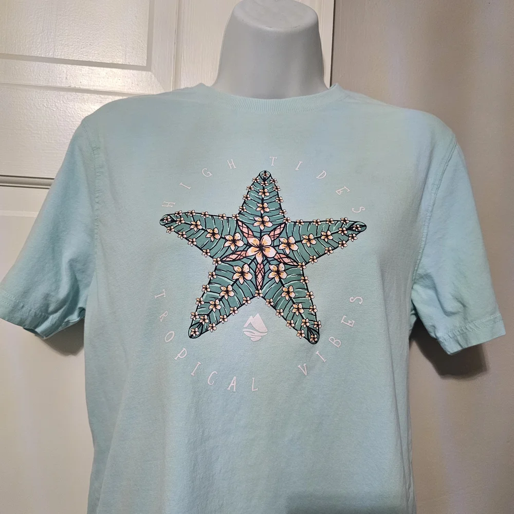 Light Blue Star Embellished Short Sleeve Tee - Picture 2 of 4